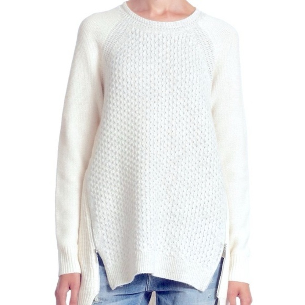Rebecca Taylor Side Zip Color Block Wool Cashmere Blend Cream & Gray Sweater- S